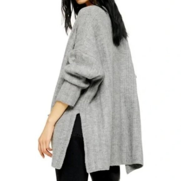 Topshop Oversized Gray Marl Cardigan Sweater Size 4-6 (S) - Picture 2 of 10